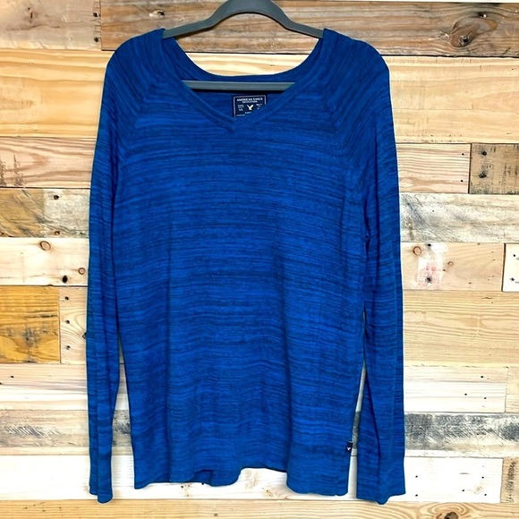 American Eagle size XL blue and black heather v-neck classic fit sweater - Picture 1 of 6